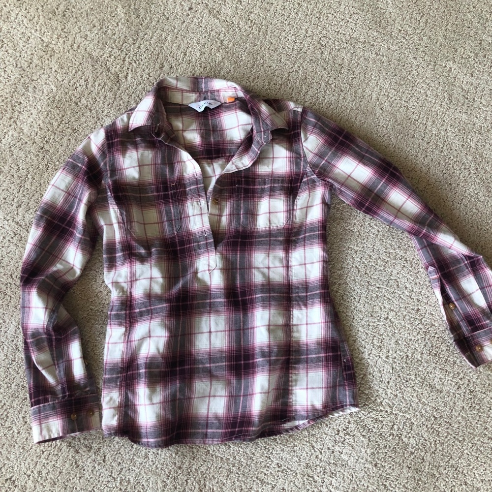 Orvis half button plaid top